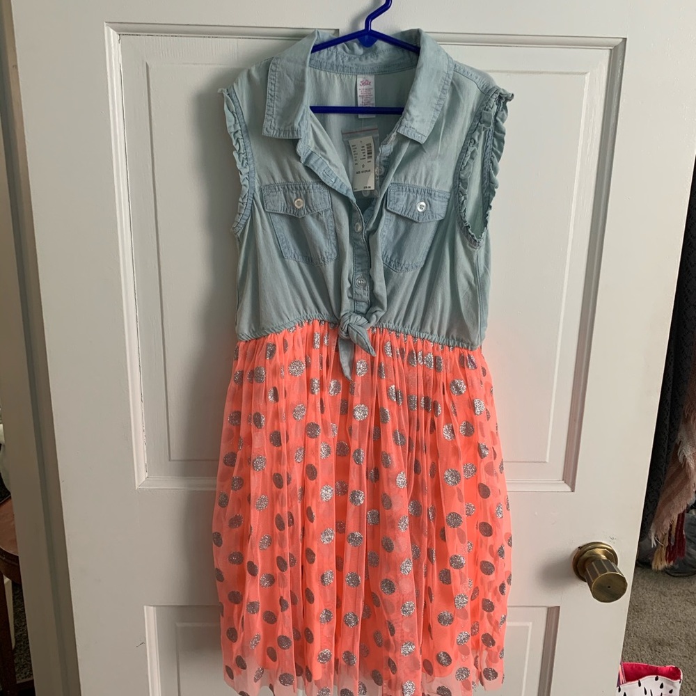 Girls 10/12+ Denim and Tulle skirt polkadot dress